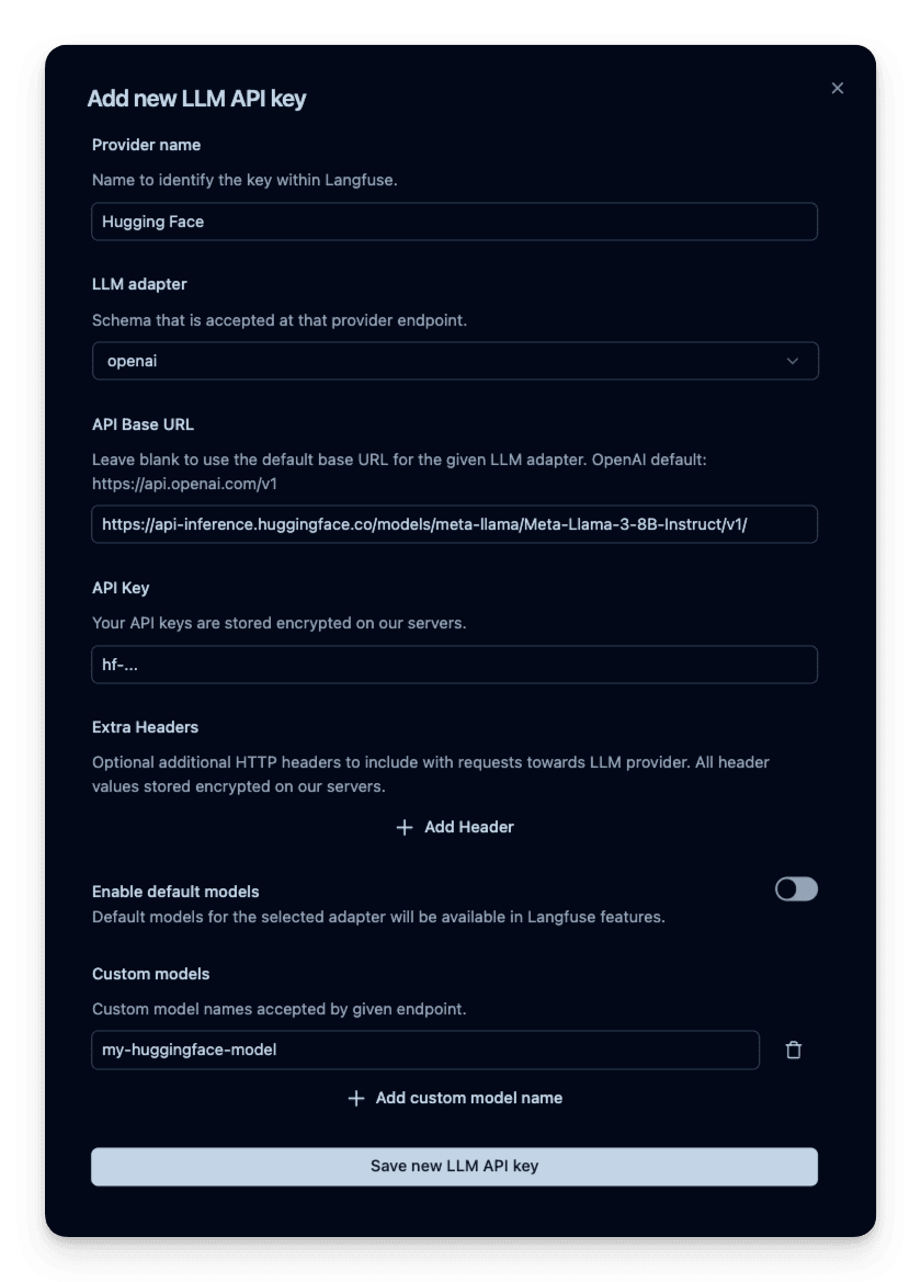 Hugging Face Playground in Langfuse